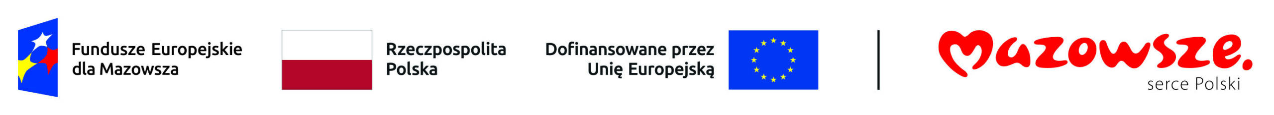 logo Fundusze Europejskie dla Mazowsza, flaga Polski z napisem Rzeczpospolita Polska, logo Unii Europejskiej, logo województwa Mazowieckiego